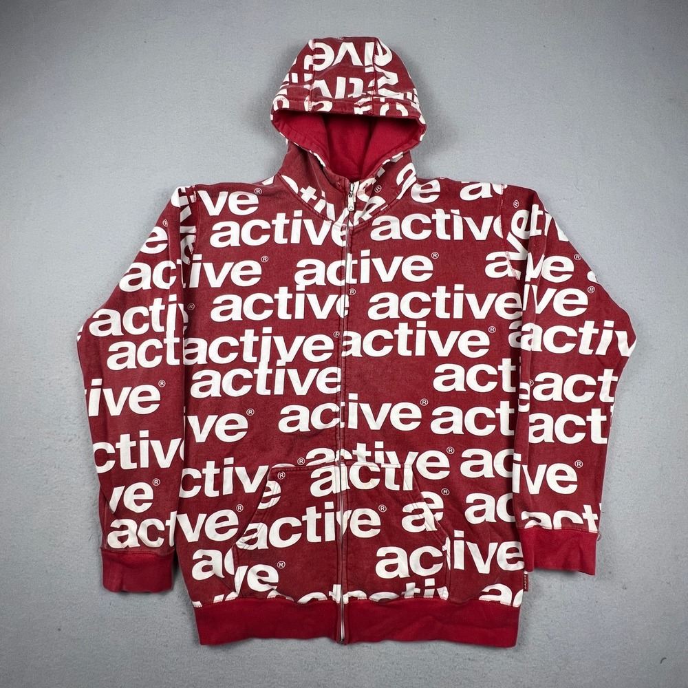 Active Ride Shop Zip Hoodie Mens XXL Red All Over Print Logo Skate Streetwear